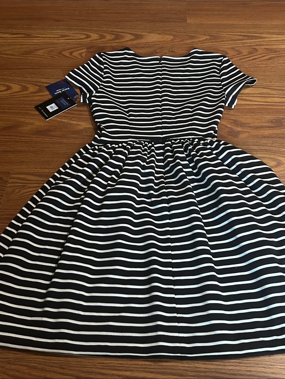 NWT Peter Som Black and White Striped Midi Fit-and-Flare Dress Size S Casual - Picture 7 of 7